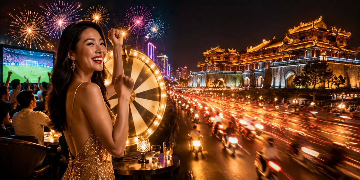 Giao diện chơi game quay thưởng neon hiện đại tại Huế
